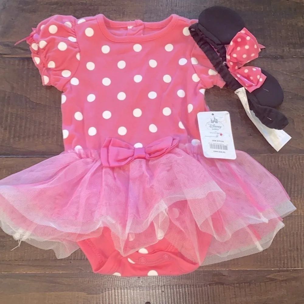 Disney Baby pink polka dot outfit size 9-12 months new with tags